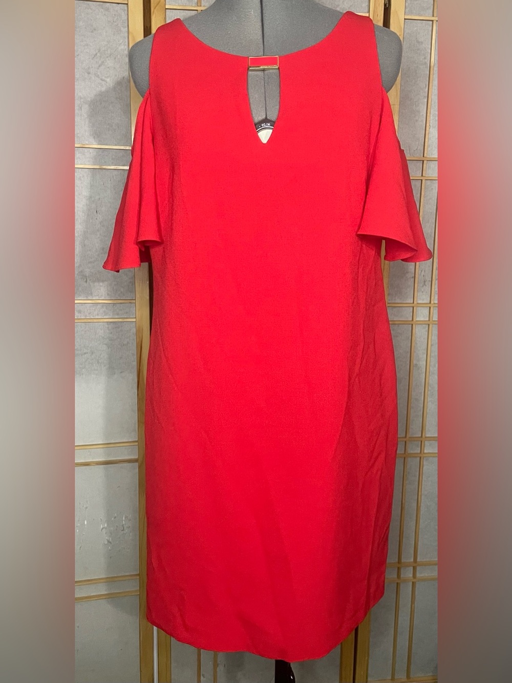 Vince Camuto Bold Red Cold-Shoulder Midi Dress